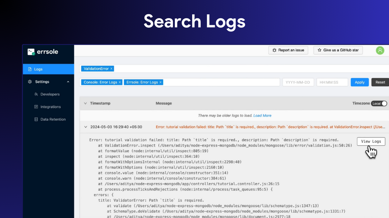 Mídia 3 de errsole - Primeiro Node.js Logger com um visualizador de log embutido