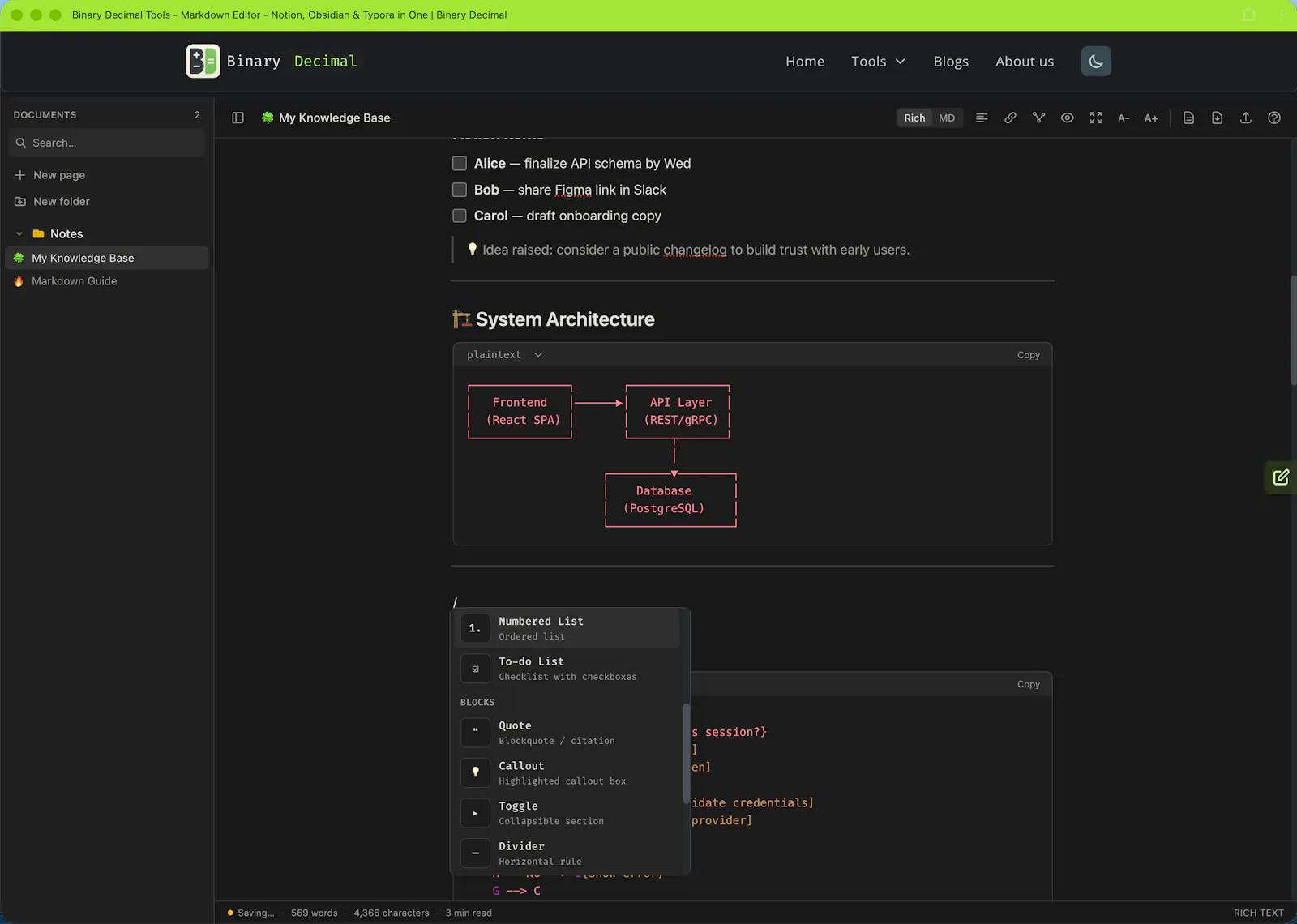 Binary Decimal - Markdown Editor screenshot 2
