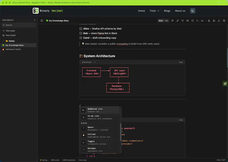 Binary Decimal - Markdown Editor screenshot 2