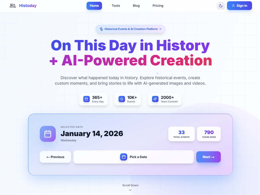 Histoday - Main product screenshot demonstrating key features and user interface