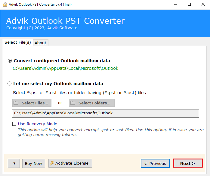 Convertidor de archivos advick pst media 2