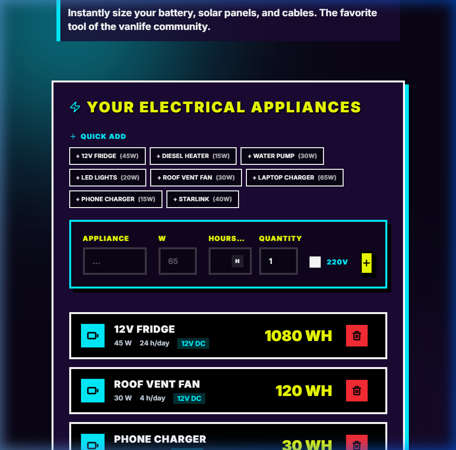 VanPowerCalc gallery image