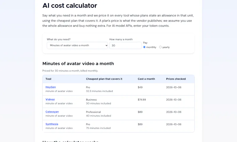 AI Cost Calculator by toolist.ai screenshot 1