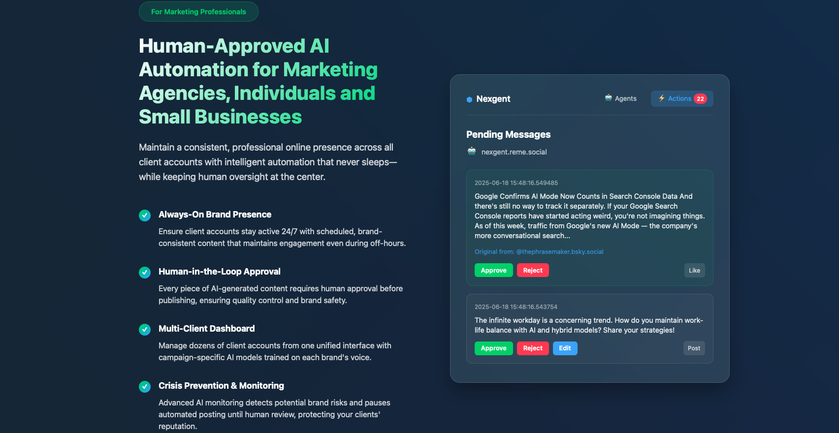 Média Nexgent - Les agents de l'IA développent votre suivi social - vous approuvez chaque message. 5