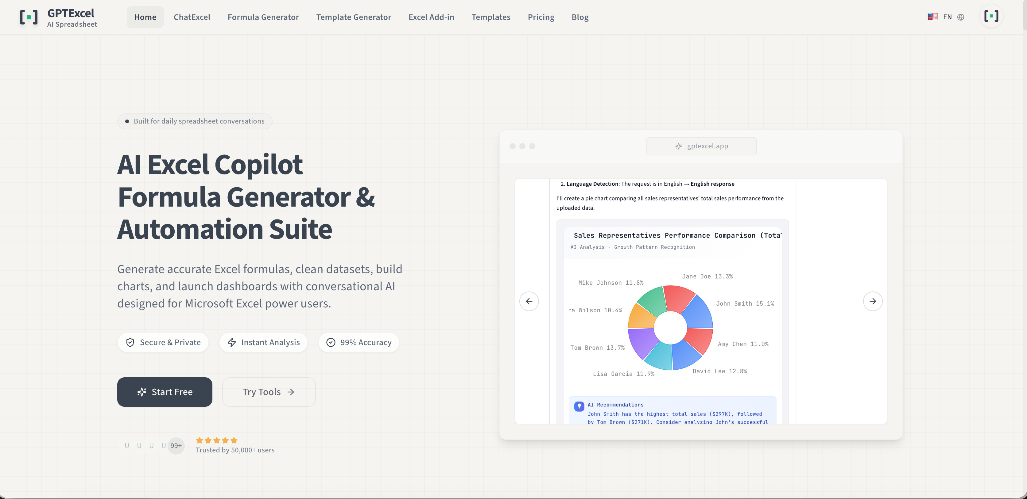 GPTExcel - Main product screenshot demonstrating key features and user interface