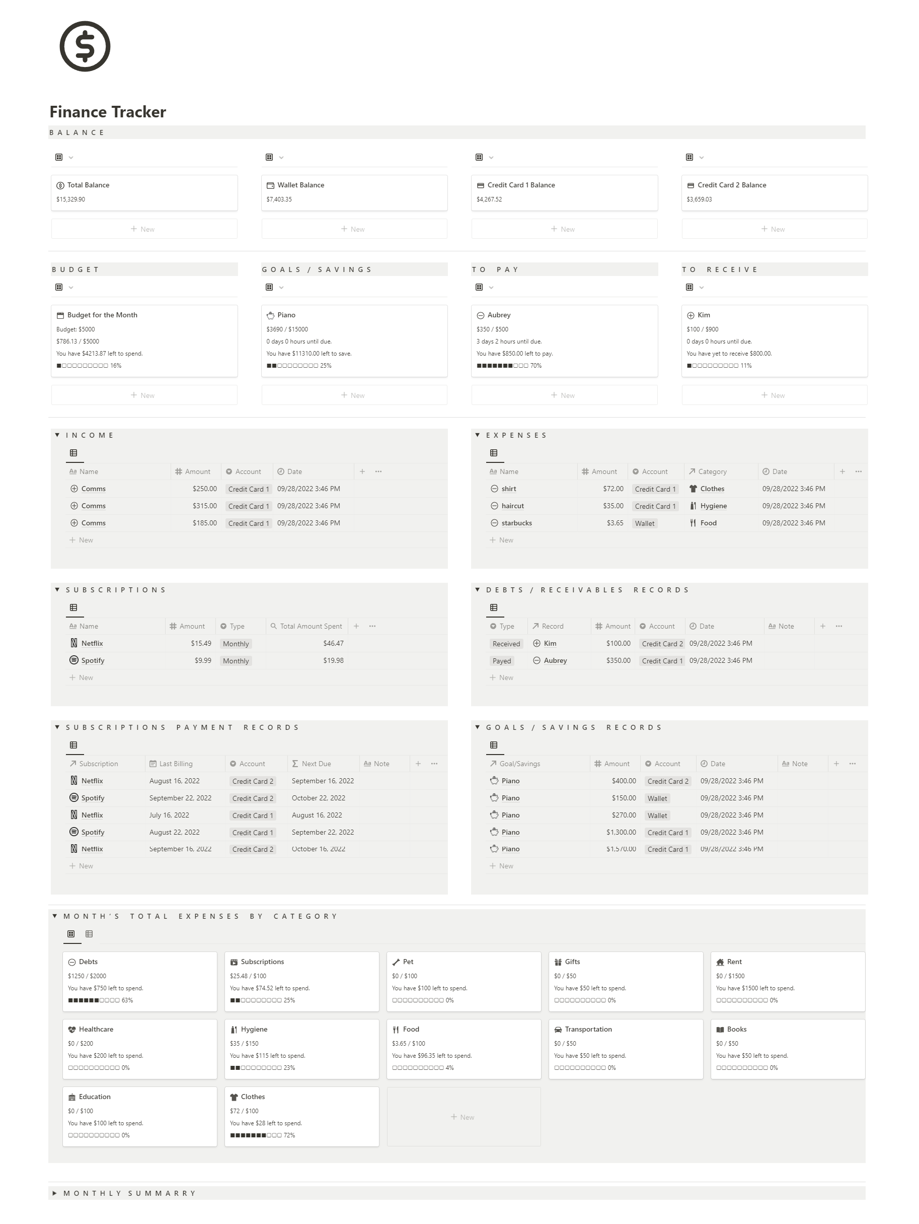 Notion Finance Tracker Template gallery image