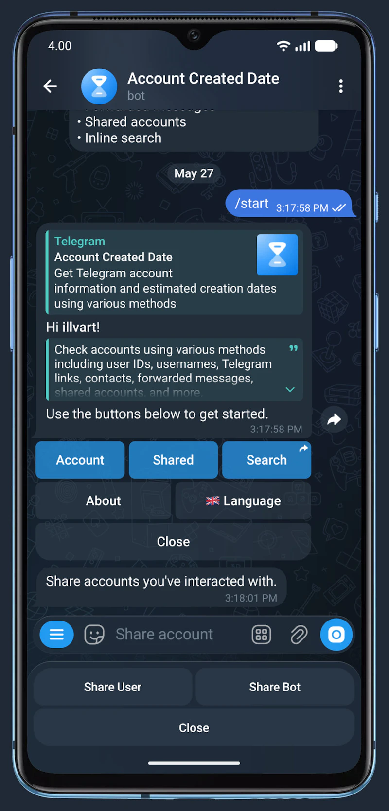 Account Created Date screenshot 2