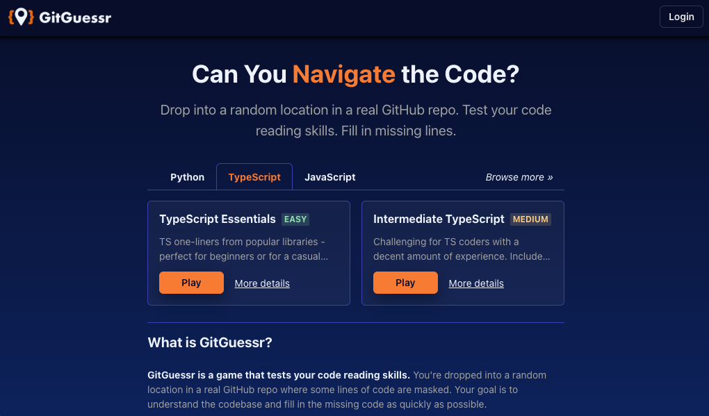 GitGuessr - Screenshot 2 showing product features and functionality