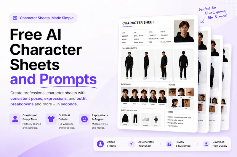 Free AI Character Sheets & Prompts screenshot 1