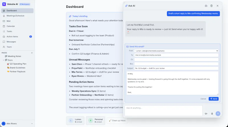 Veloshe AI Workspace screenshot 2