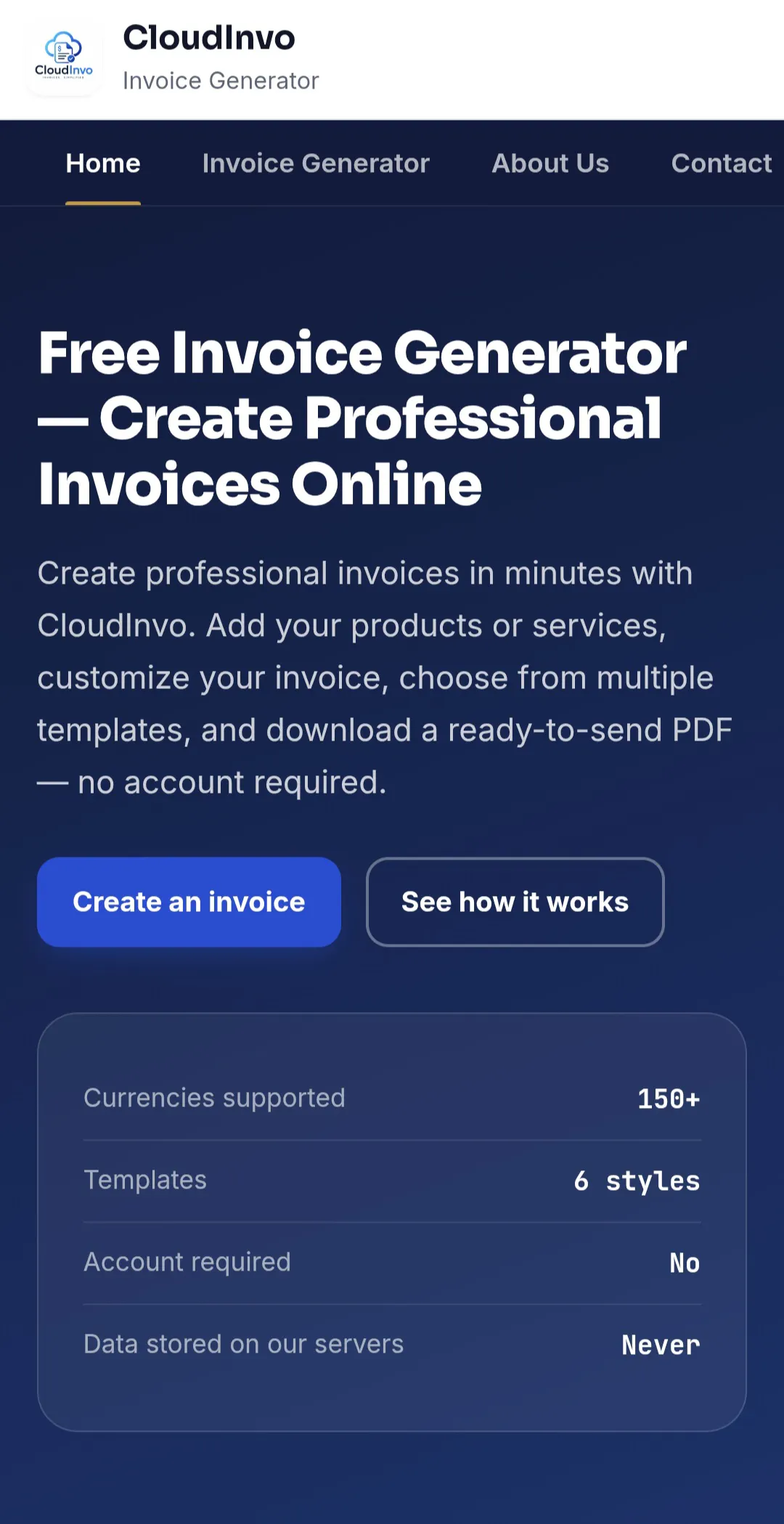CloudInvo — Invoice Generator screenshot