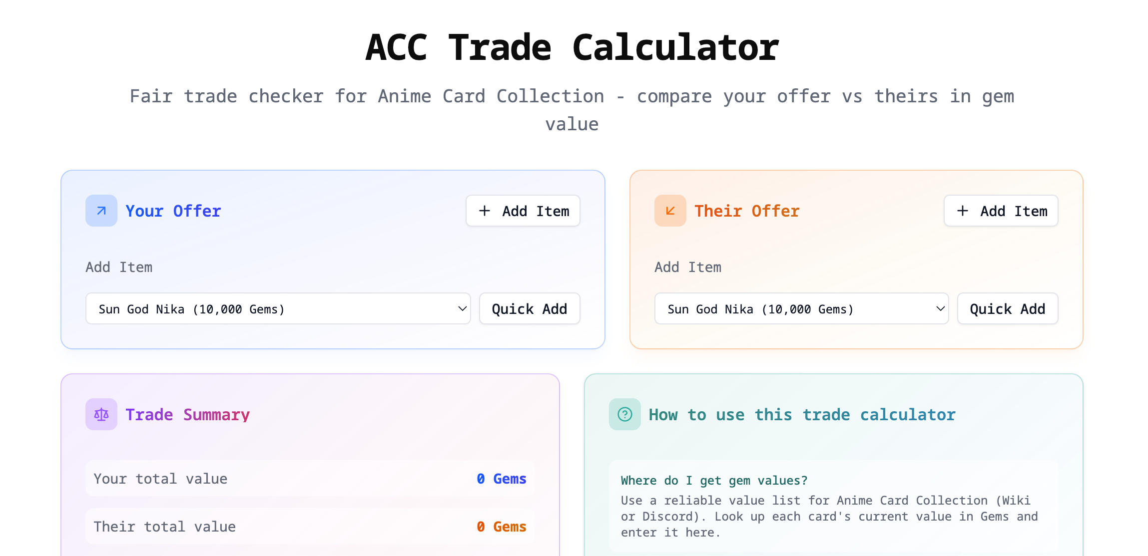 Anime Card Collection Calculator gallery image