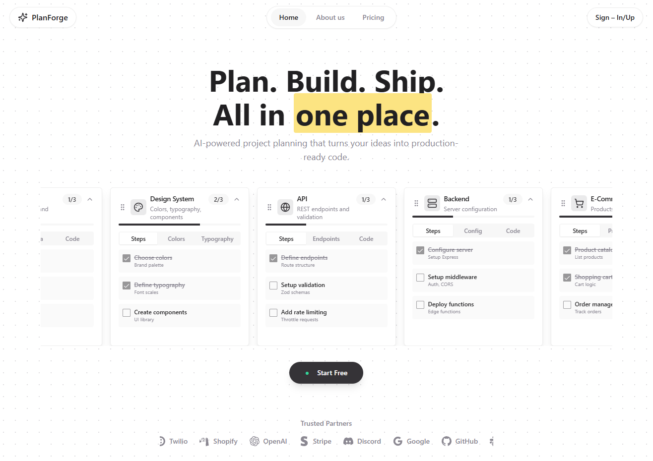 PlanForge - Main product screenshot demonstrating key features and user interface