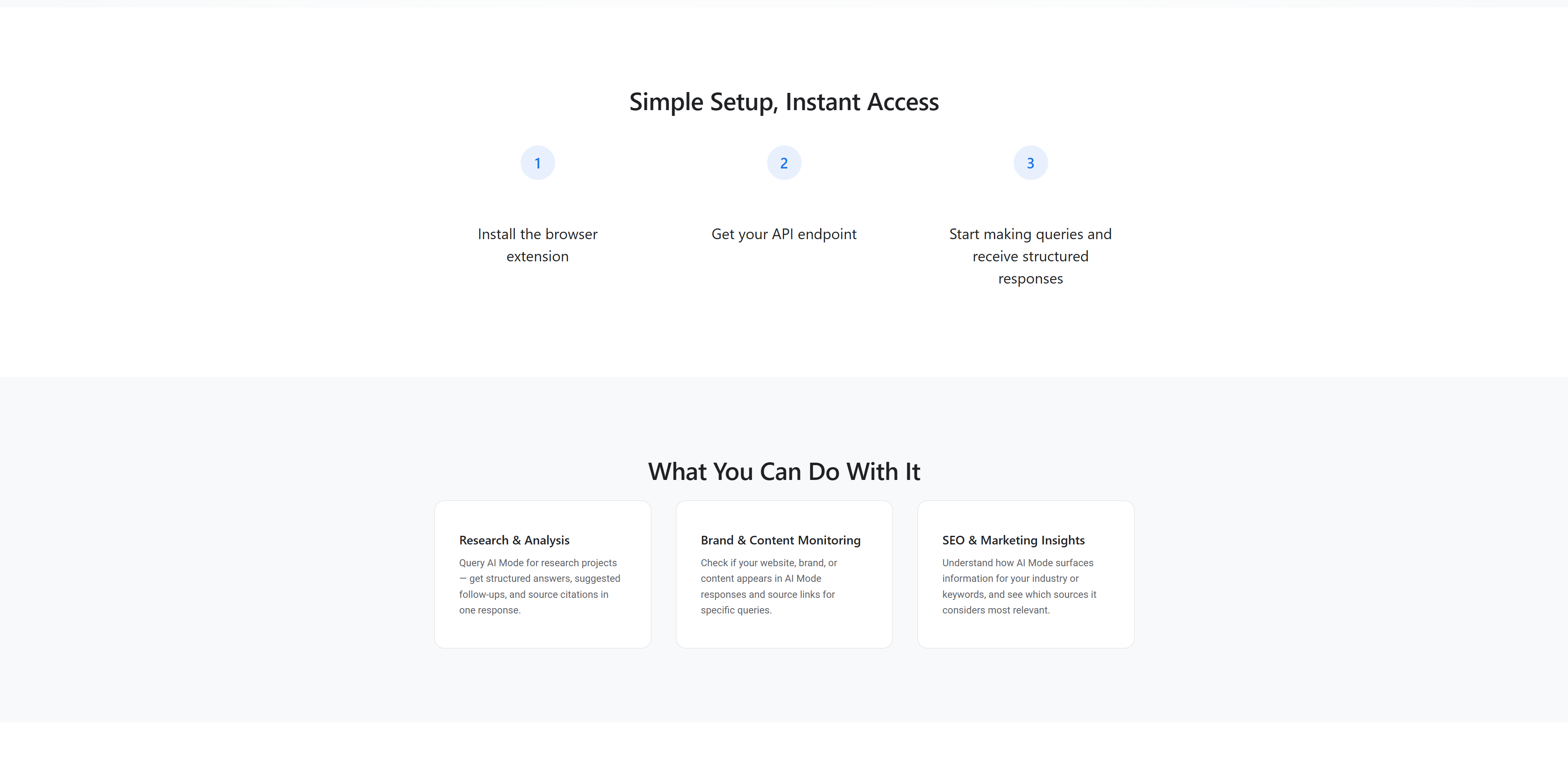 AI Mode API - Screenshot 2 showing product features and functionality