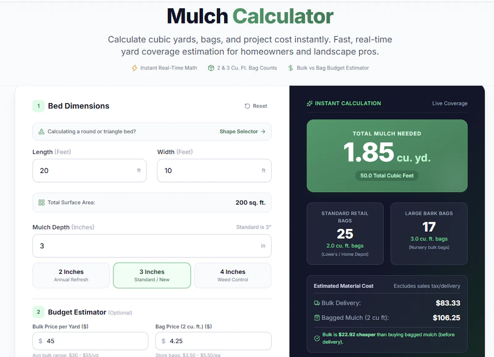 Mulch & Yard Materia Calculator  screenshot 2