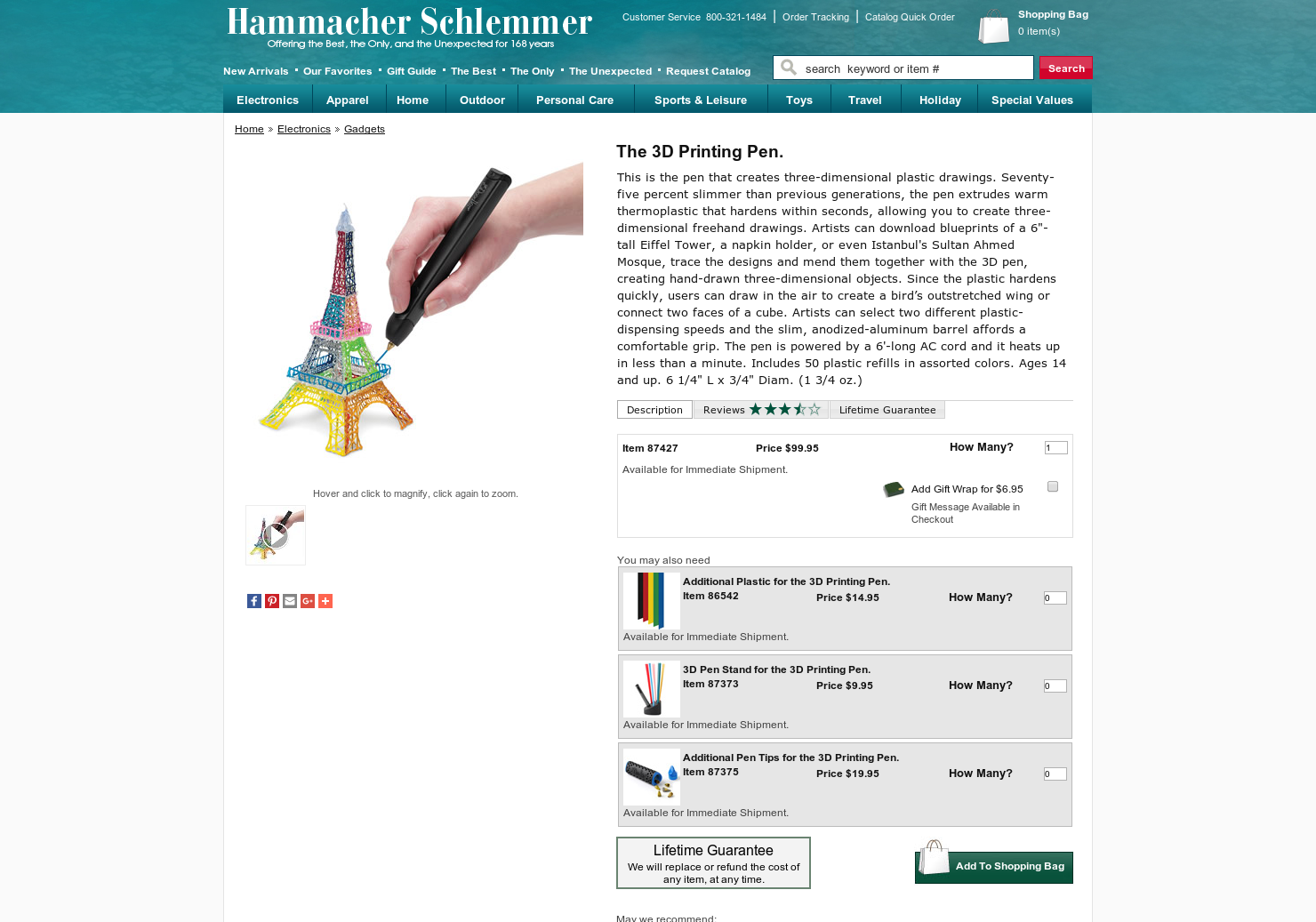 Hammacher Schlemmer 3D Printing Pen