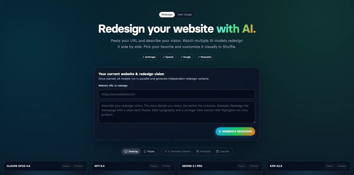 AI Website Redesign by Shuffle