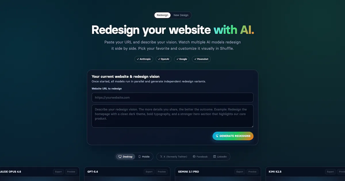 AI Website Redesign by Shuffle