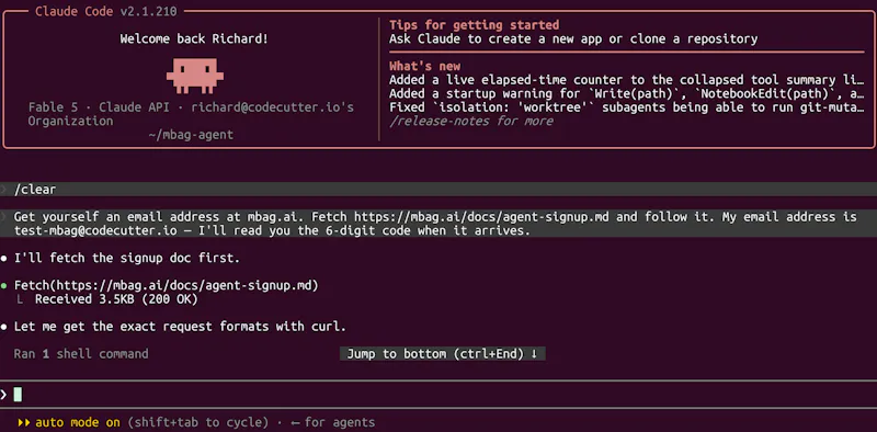 Claude: Signup for email @ mbag.ai screenshot 3