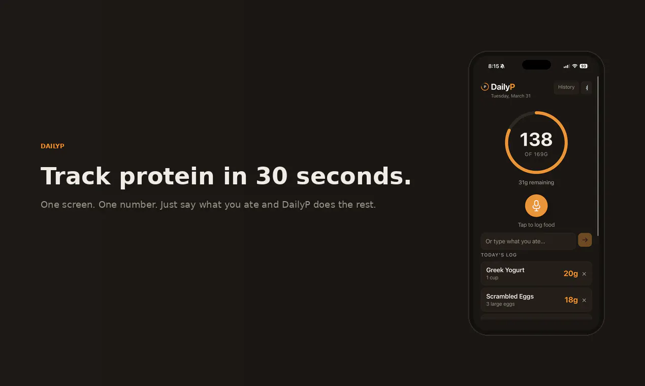 DailyP — Hit your protein. Every day. 제품 배너