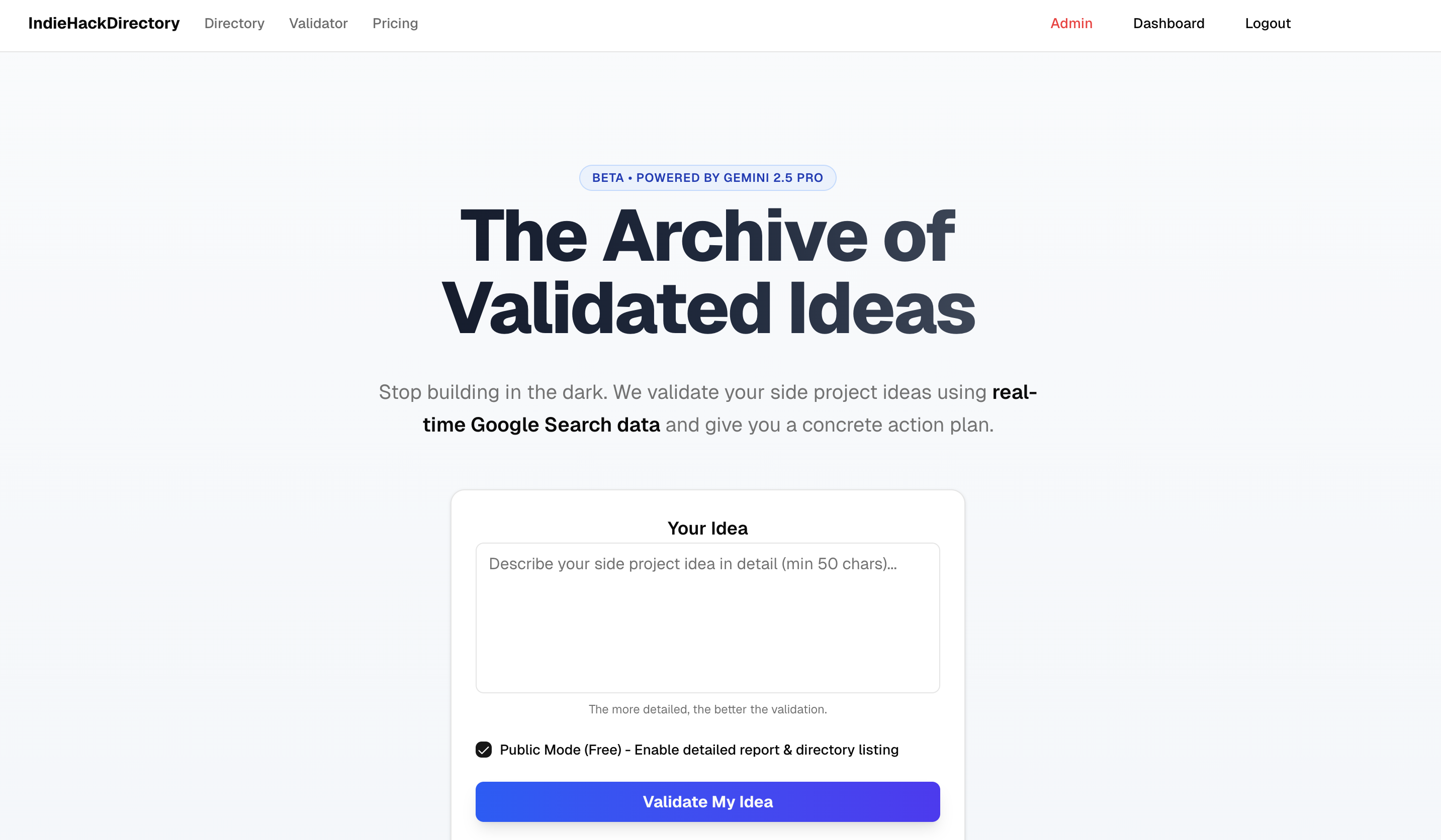 IndieHackDirectory - Main product screenshot demonstrating key features and user interface