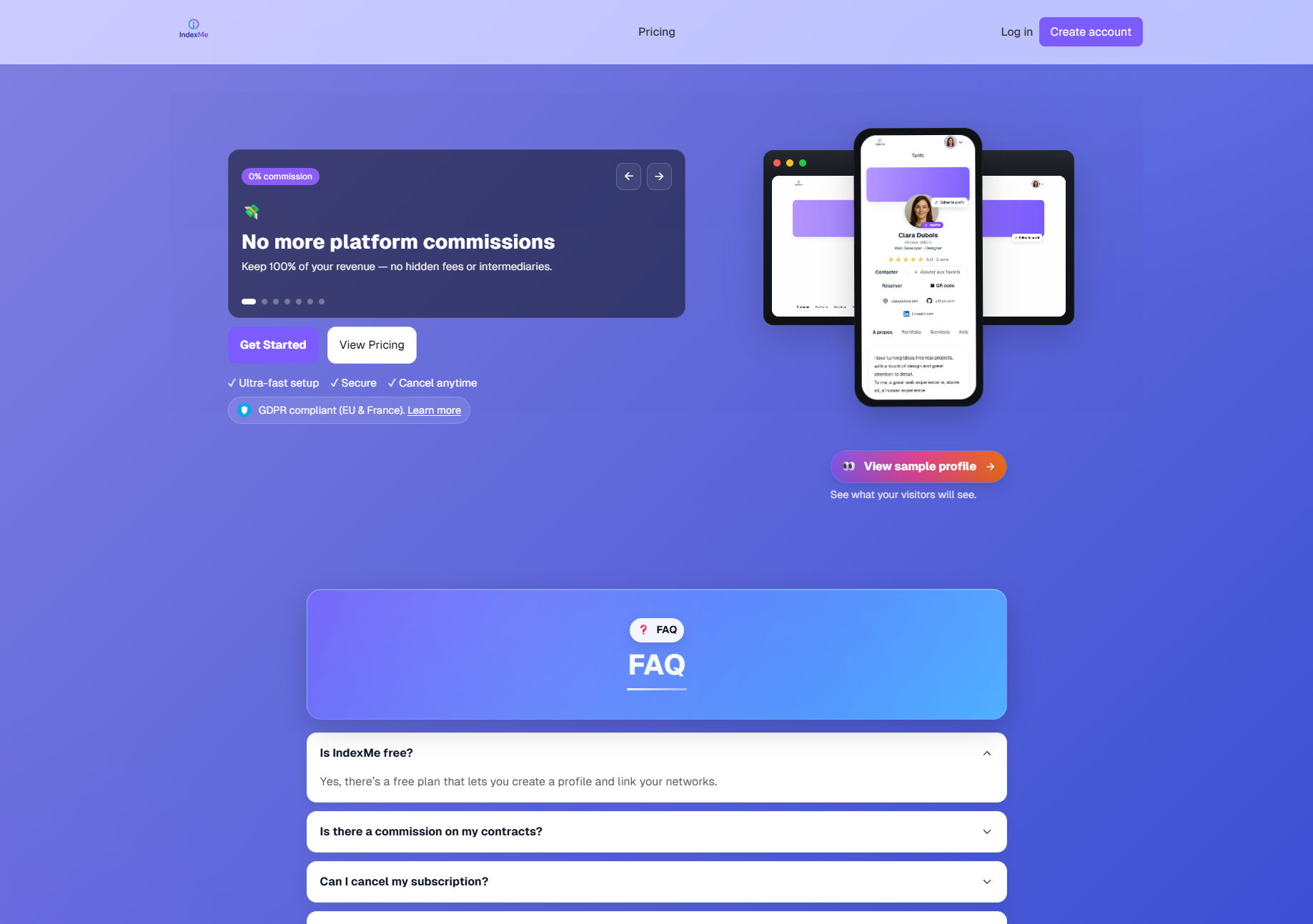 IndexMe - Main screenshot showing features and interface