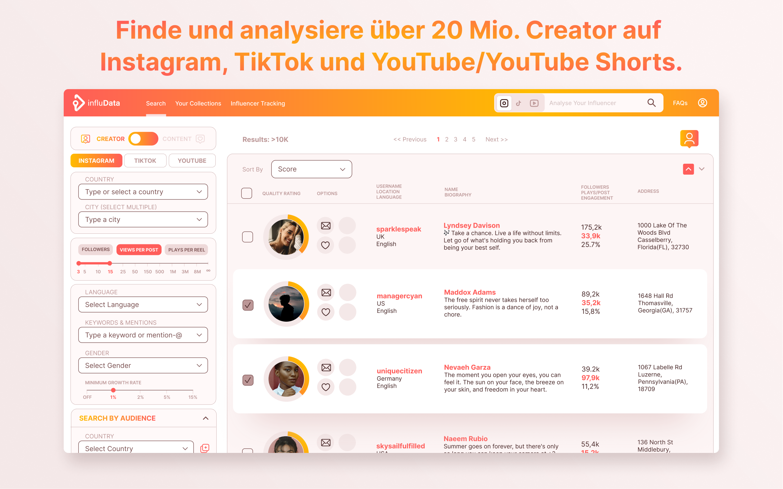 Ferramentas de marketing de influenciadores do Infldata media 5