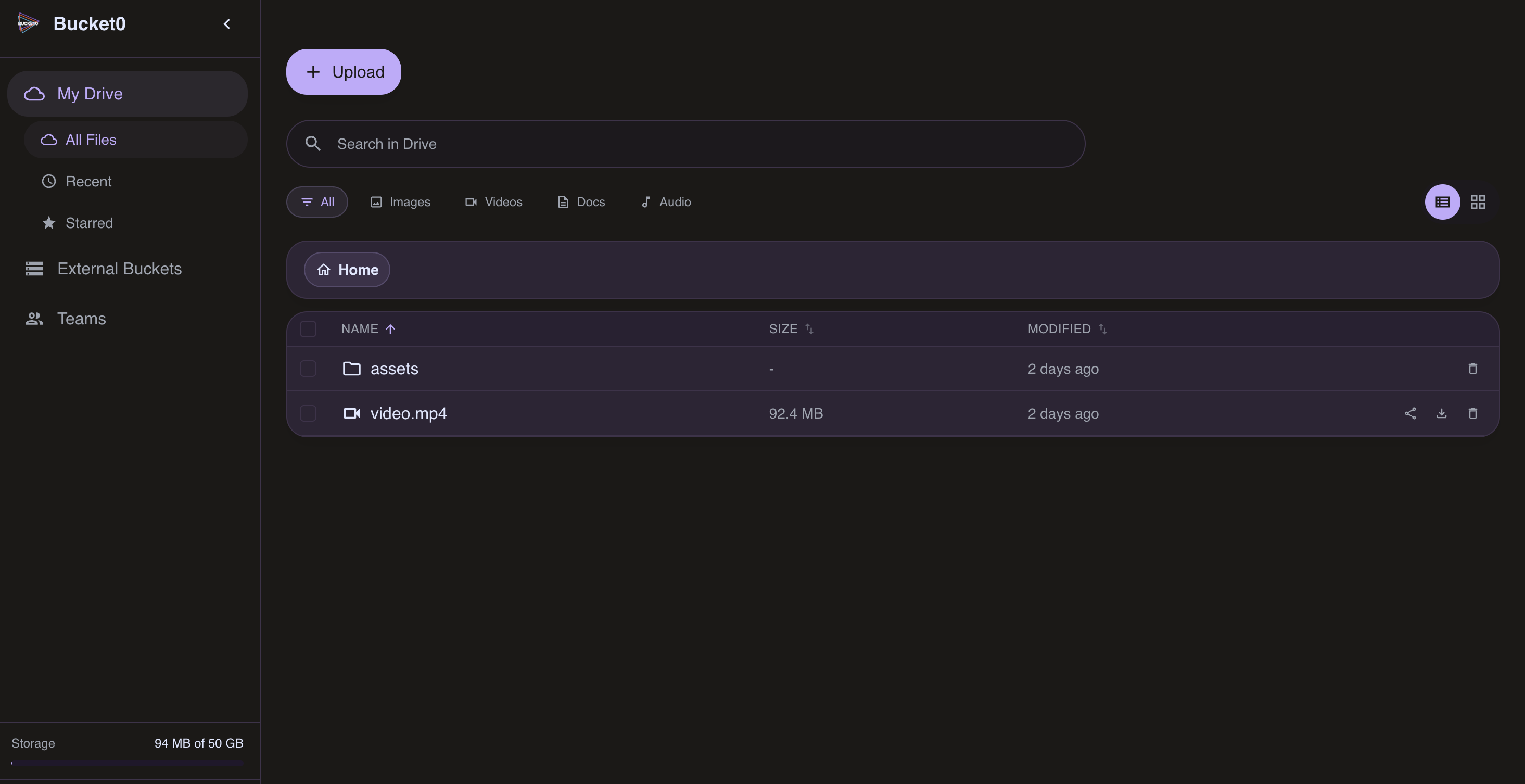 Bucket0 - Screenshot 2 showing product features and functionality