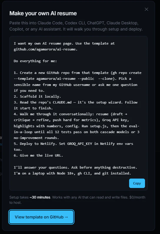 AI Resume - for the agent-to-agent web screenshot 2