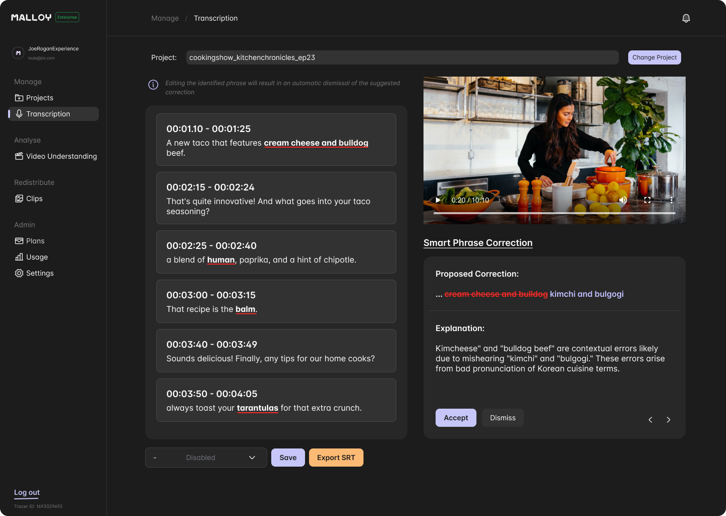 Média Malloy - Transcriptions vidéo AI avec argot, accents et jargons 2