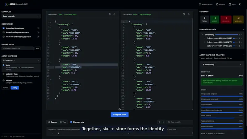 JSON Semantic Diff screenshot 1 (video preview)