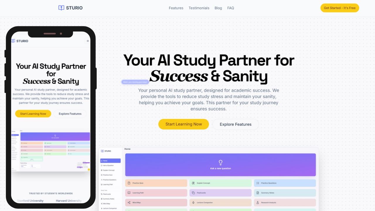 Média Sturio - Partenaire d'étude sur l'IA Générateur de quiz, flashcards et résumés 1