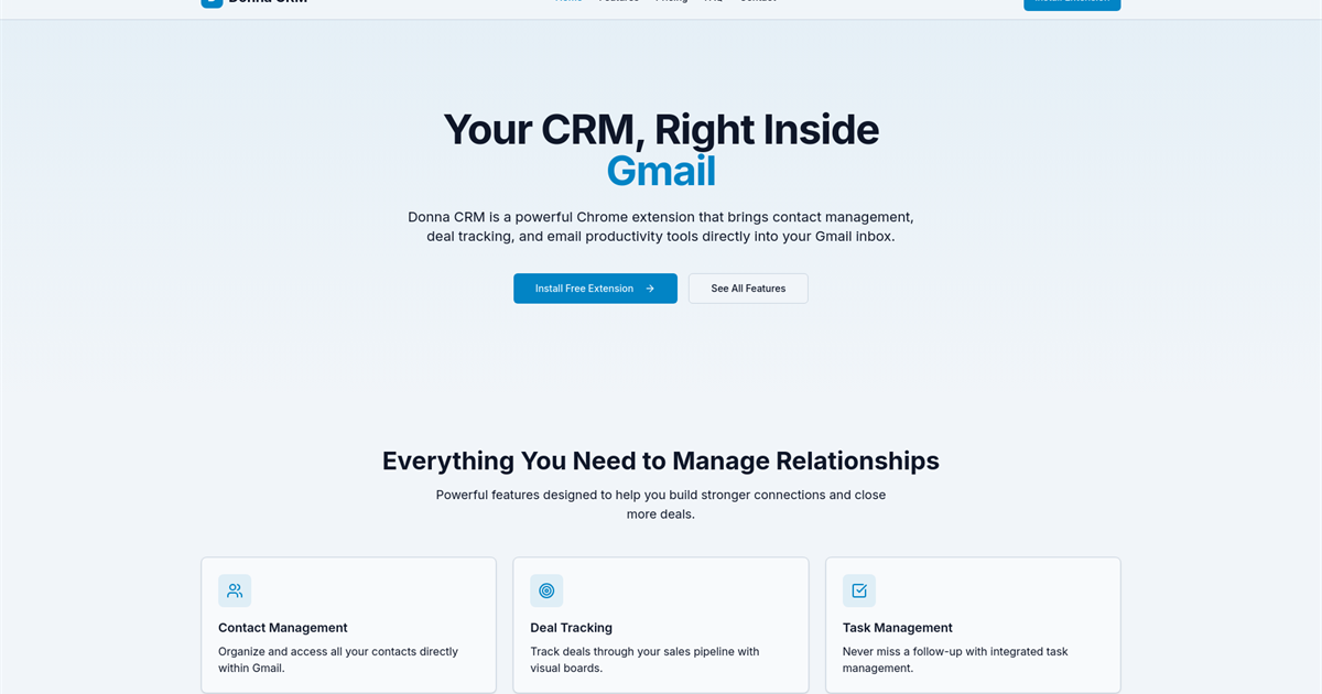 Donna CRM - Main product screenshot demonstrating key features and user interface