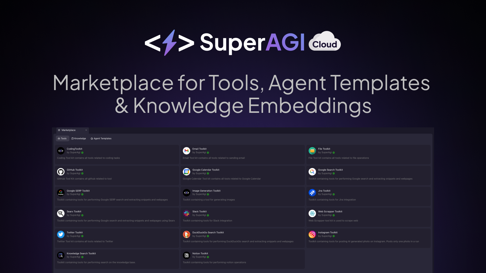 Superagi Cloud - Создавать, управлять и запустить полезные автономные агенты ИИ в облаке медиа 3