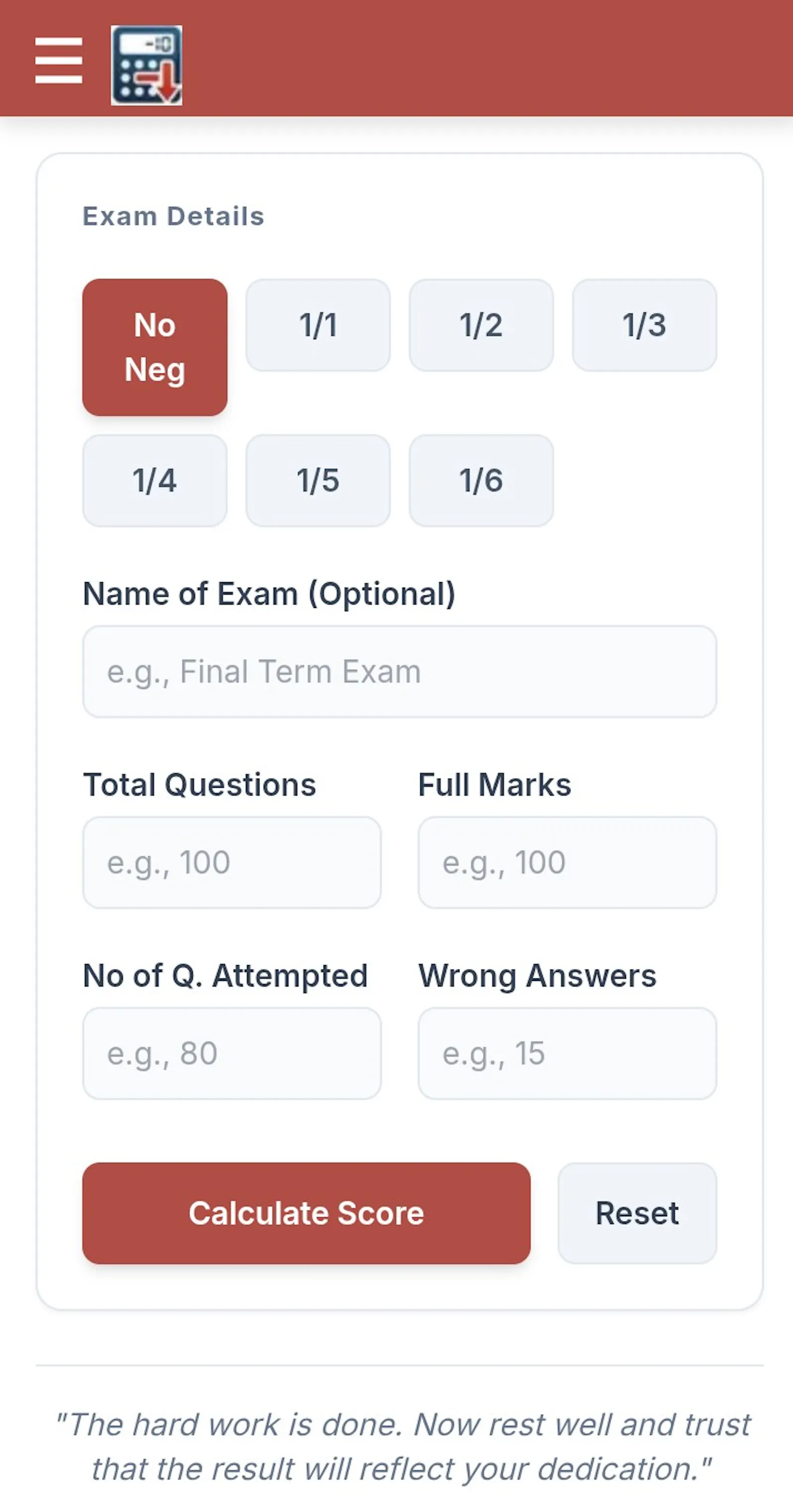 Negative Marking Calculator screenshot 1