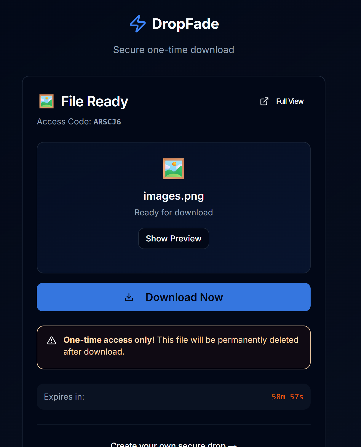Média Tomber fade - Partage de fichiers et de texte anonyme et anonyme avec un accès unique 6