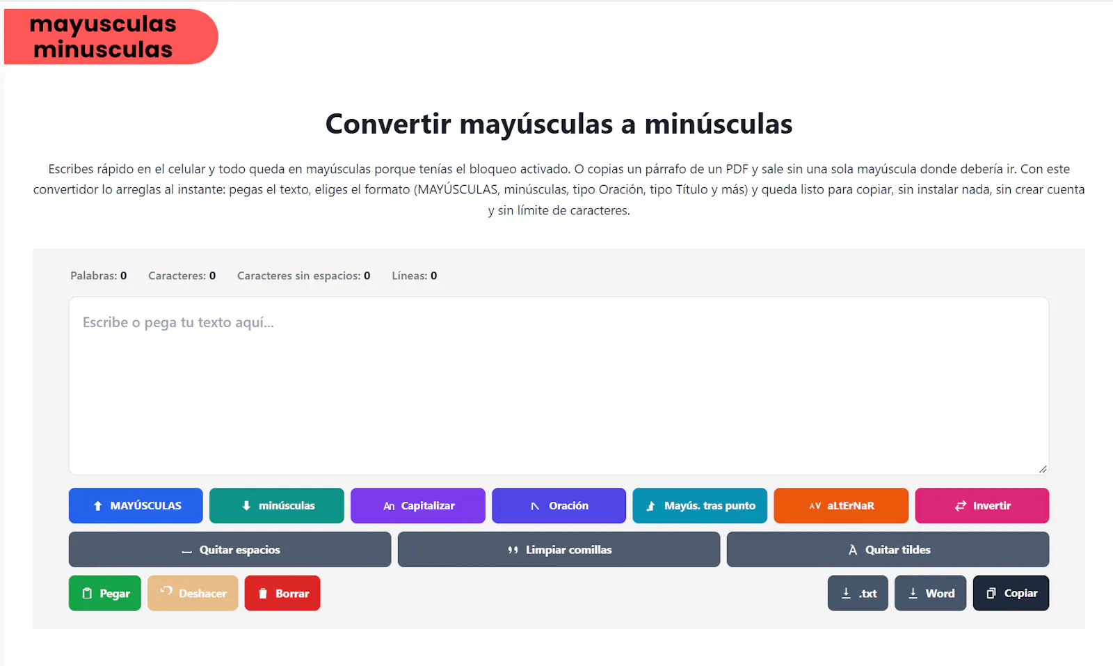 Mayúsculas a Minúsculas screenshot 2