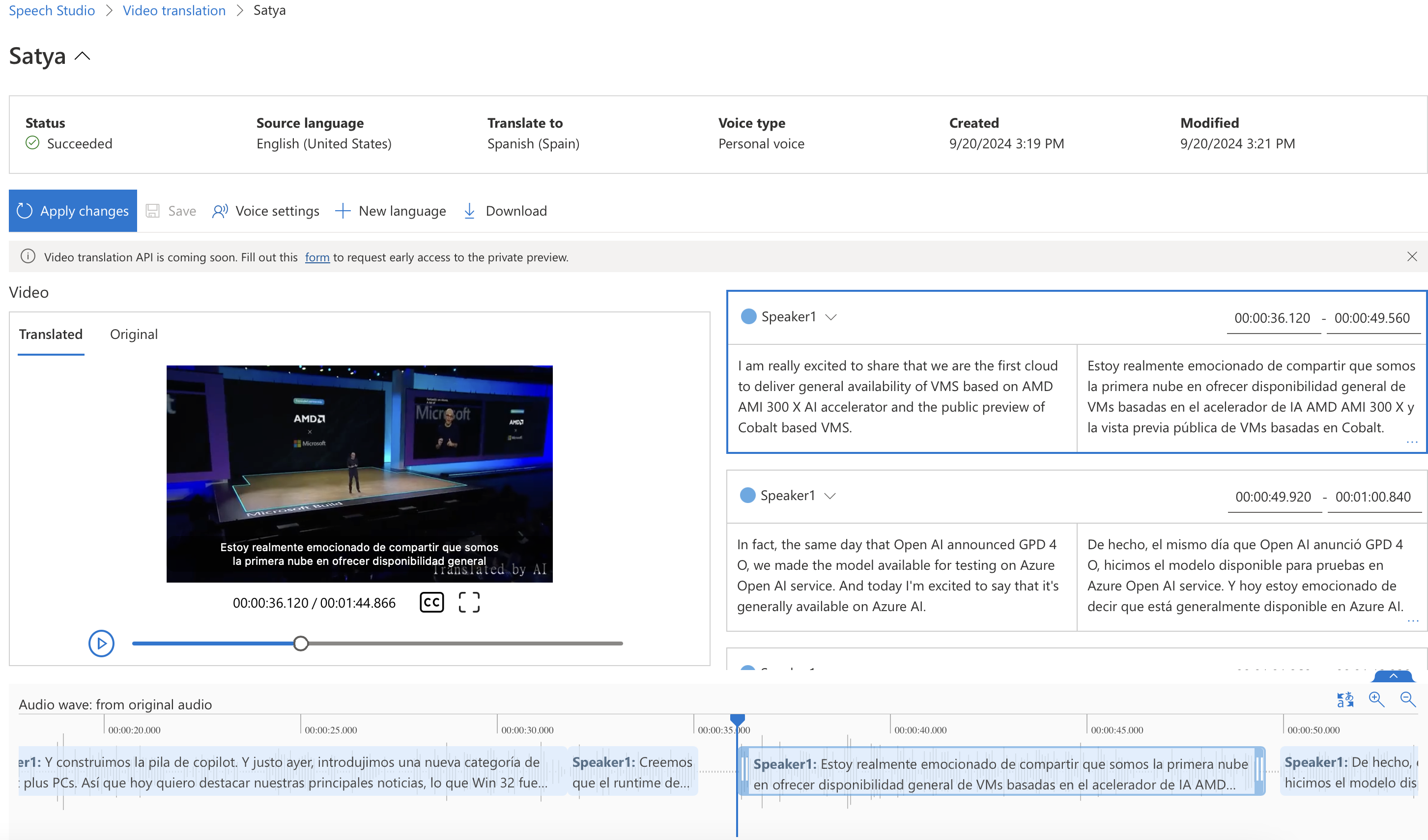 Microsoft Azure Video Translation API - แปลวิดีโอด้วย GPT Model และ Azure Speech Services media 6