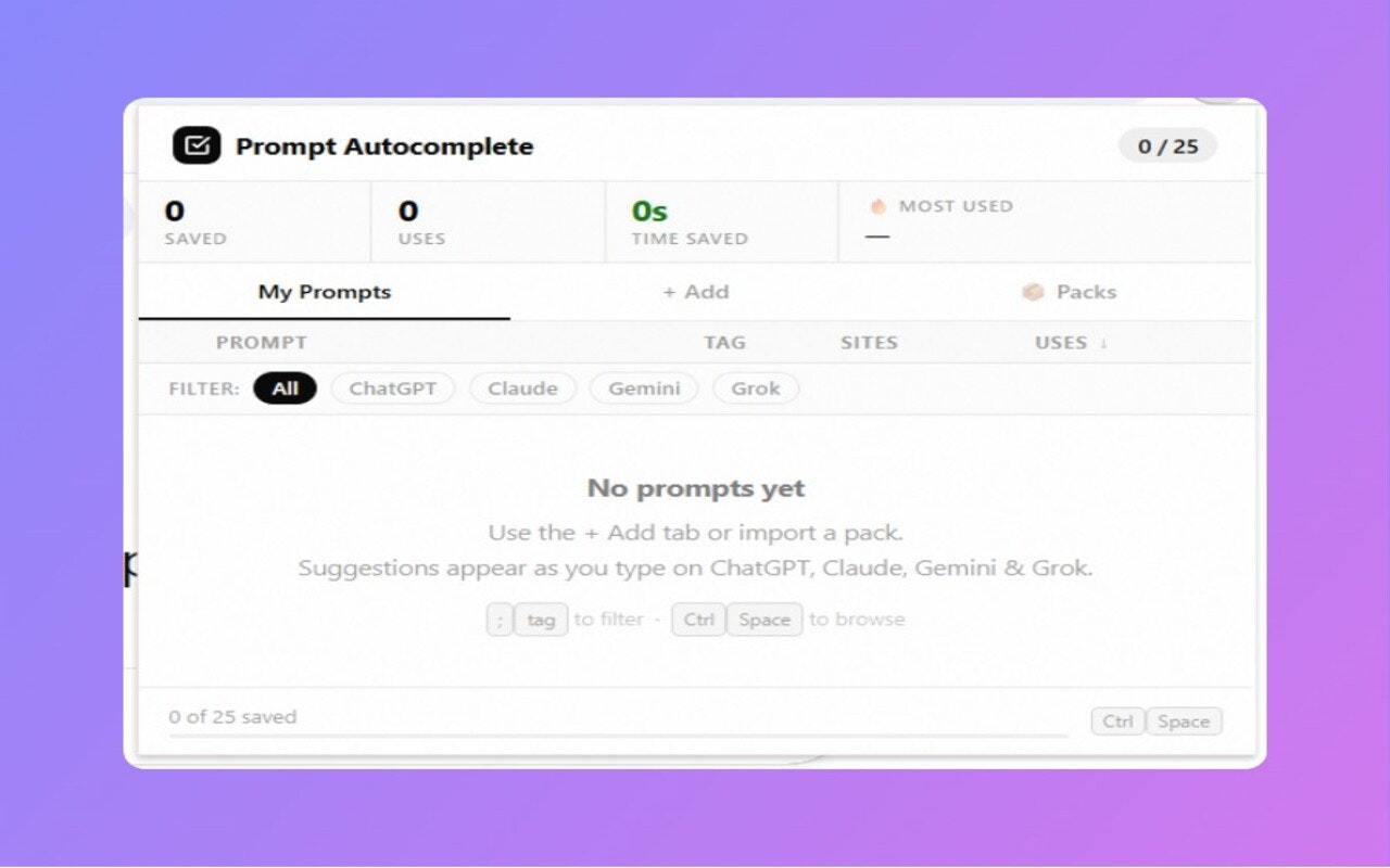 Prompt Autocomplete for ChatGPT, Claude - Screenshot 2 showing product features and functionality