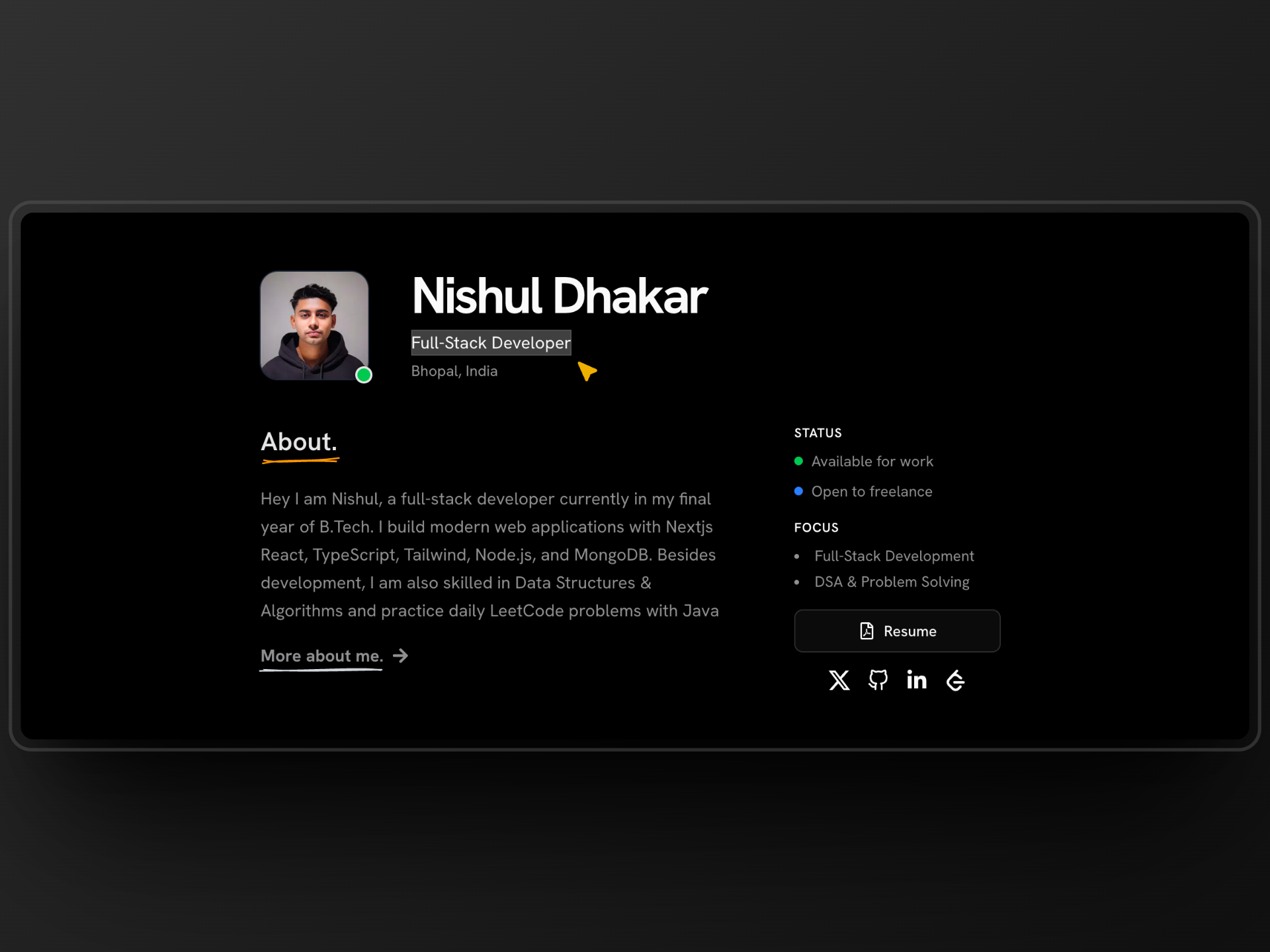 Nishul.dev - एक आधुनिक पोर्टफोलियो टेम्पलेट मीडिया 1