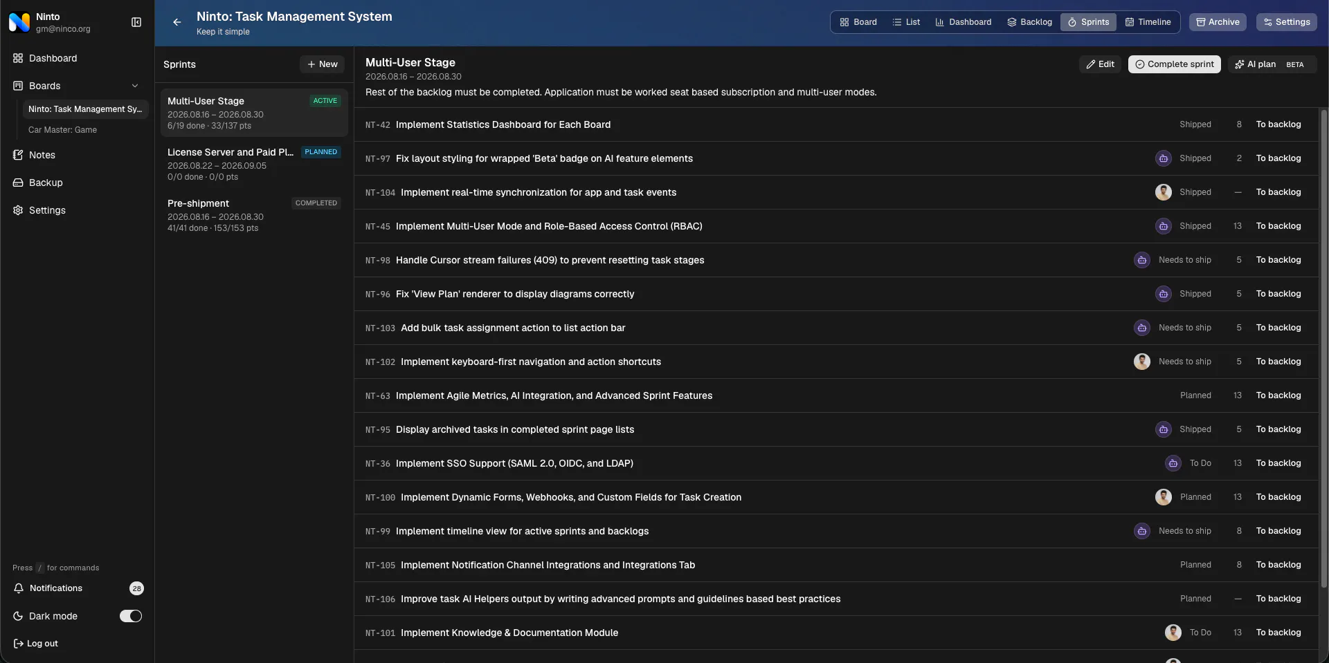 Ninto: Self-Hosted Project Management gallery image