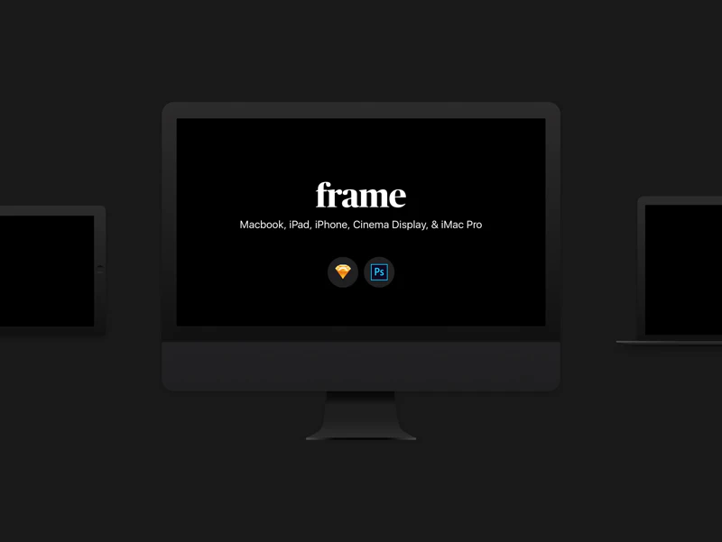 Dark and Light Device Mockups including iMac Pro