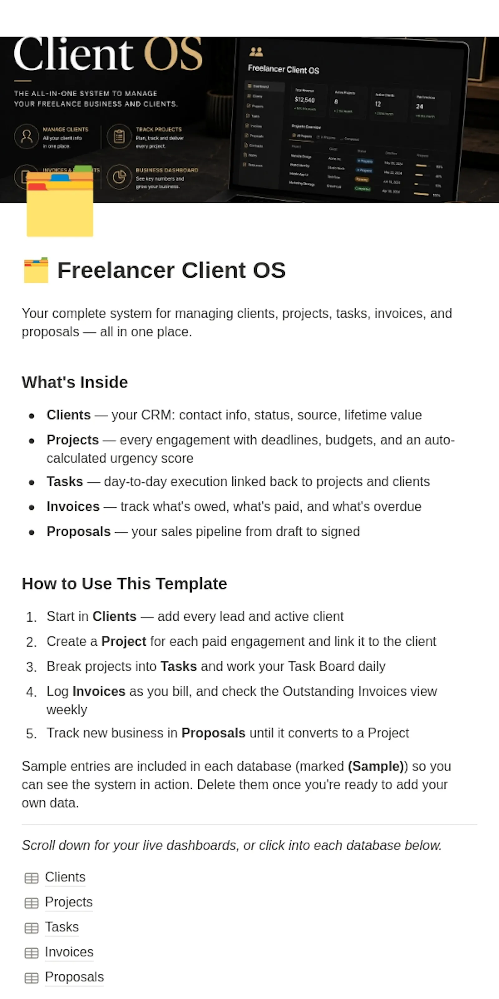 Freelancer Client OS | Notion system screenshot 1