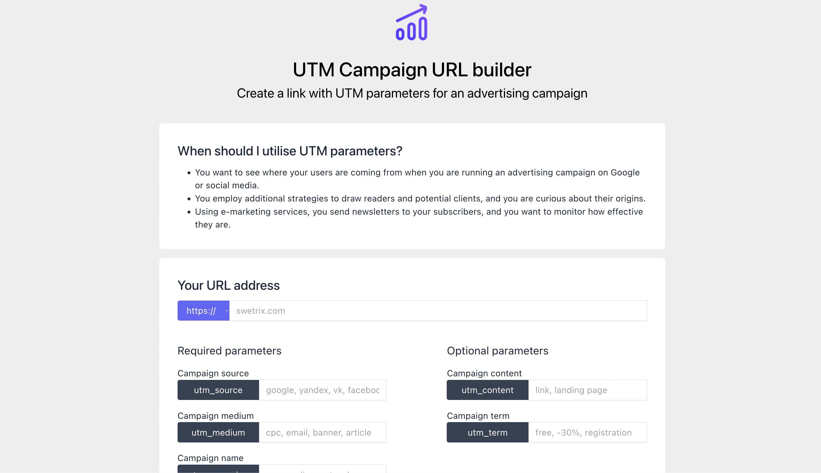 Swetrix Campaign URL builder media 1