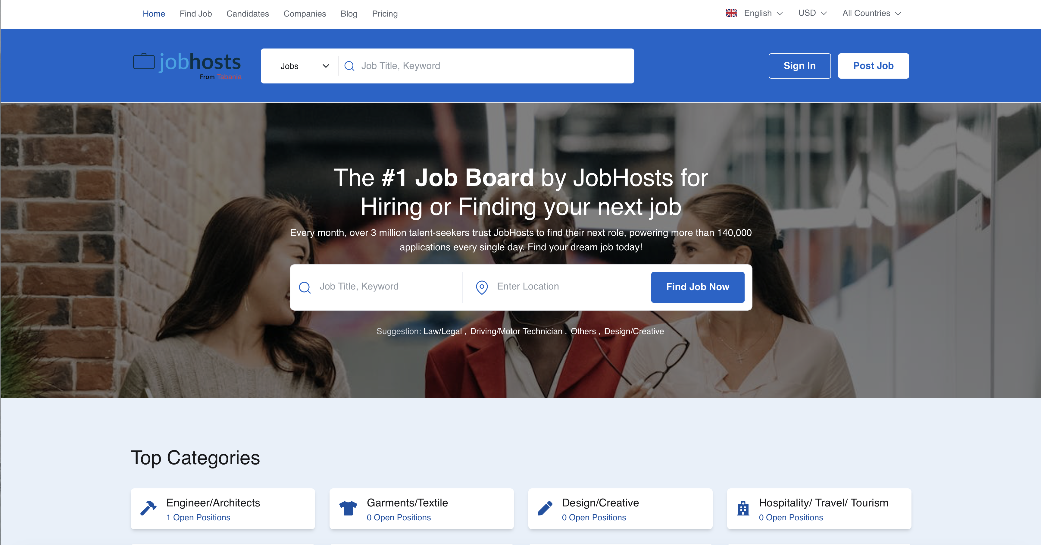 JobHosts - Main product screenshot demonstrating key features and user interface