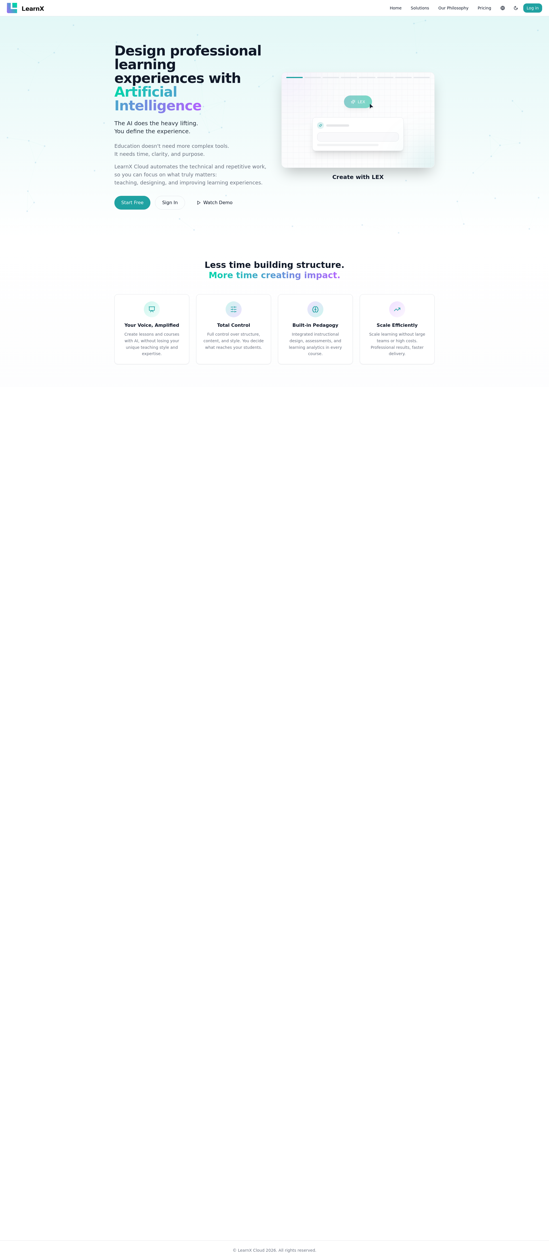 LearnX Cloud - Main product screenshot demonstrating key features and user interface