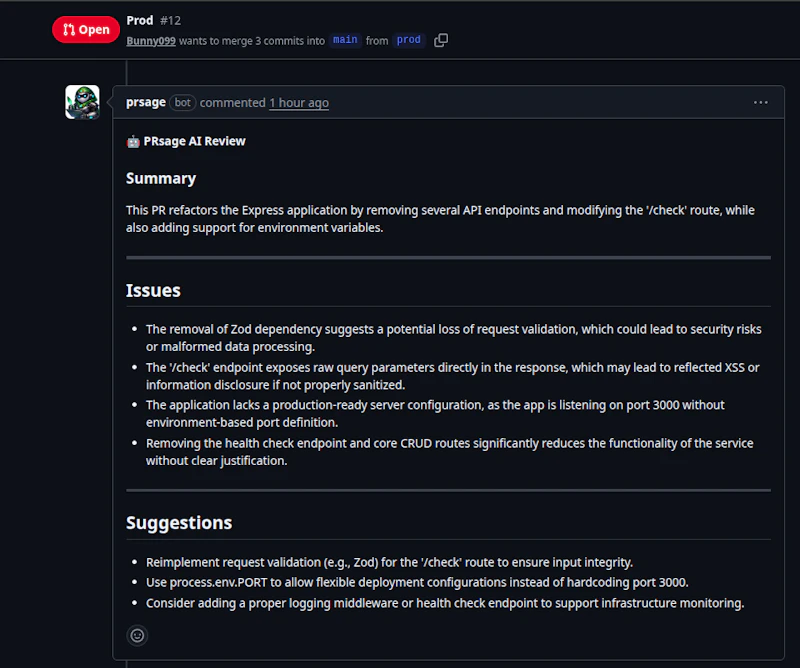 PRsage screenshot 2