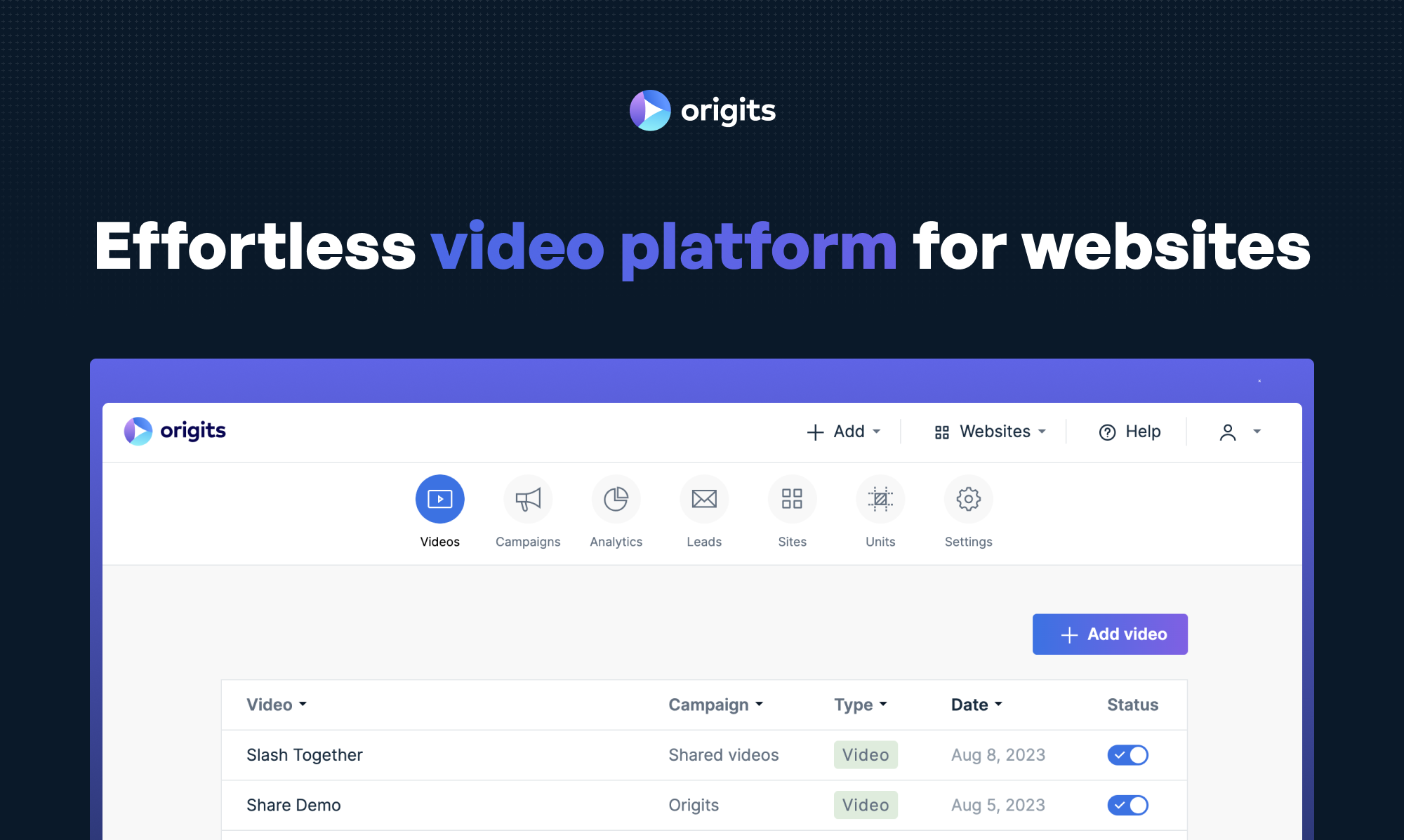 startuptile Origits-Effortless video platform for websites