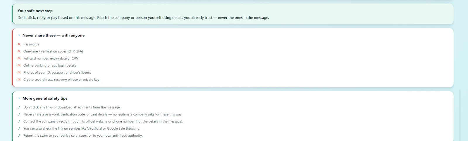 White Fin — Offline scam checker screenshot 5