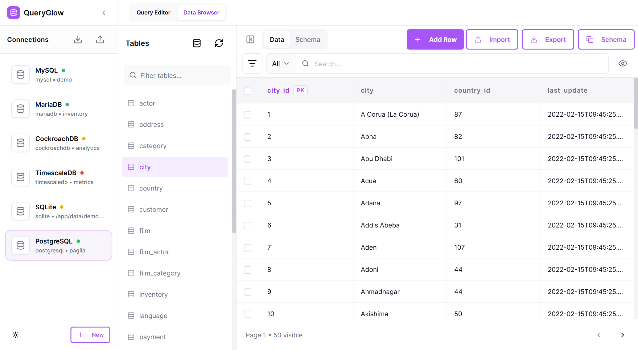 QueryGlow - Main product screenshot demonstrating key features and user interface